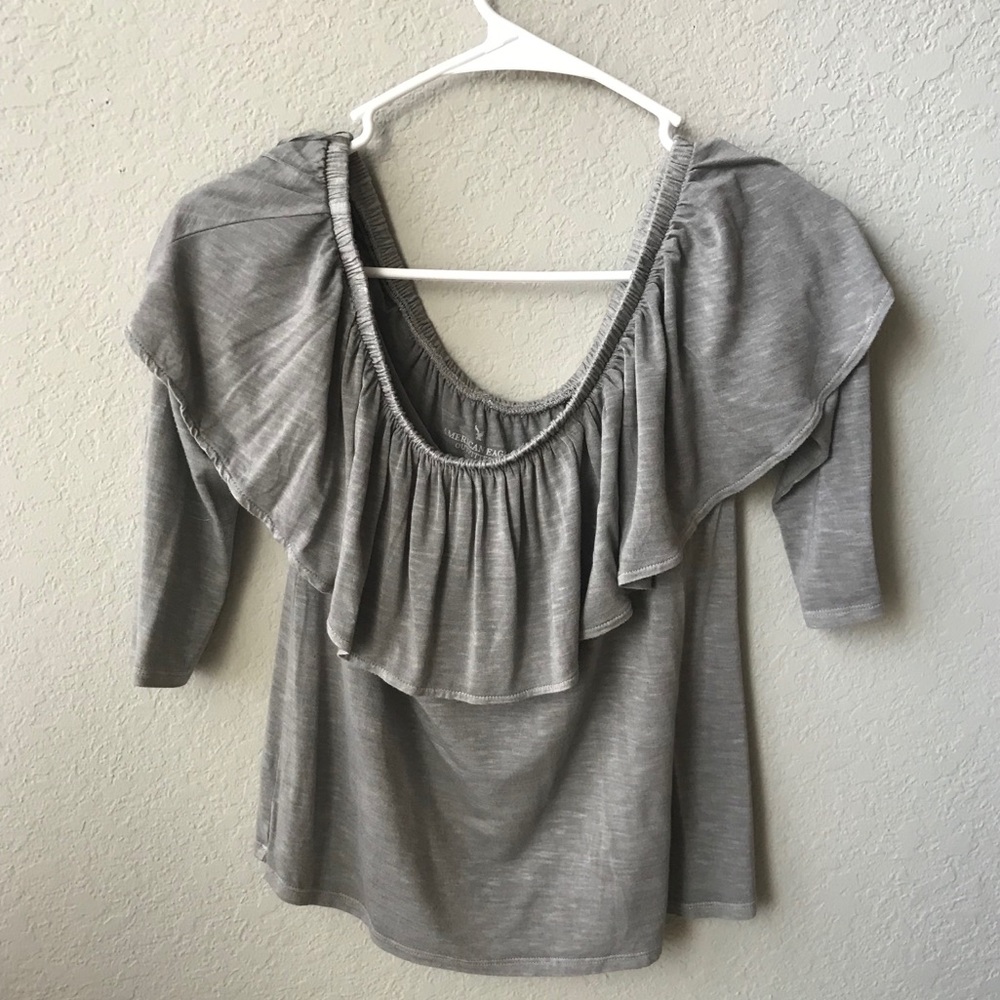 gray off the shoulder top